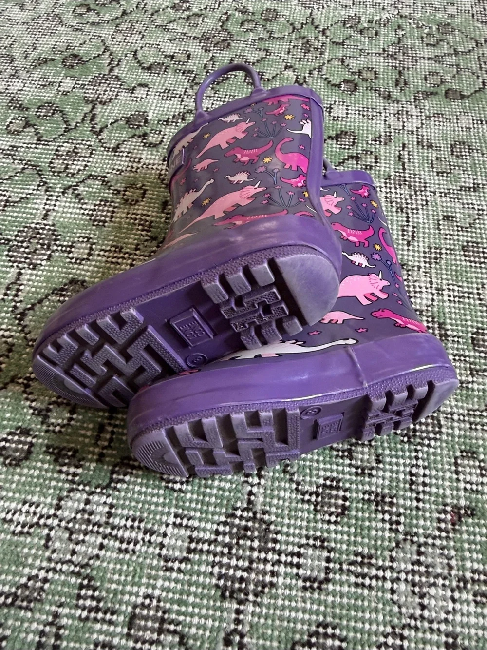 Kids Purple Dinosaur Rain Boots with Pink Accents